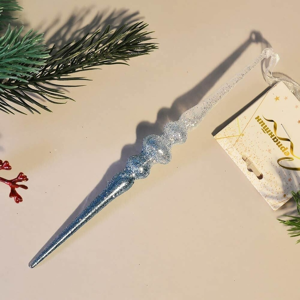Подвеска "Искристая сосулька" 12см, белый/голубой