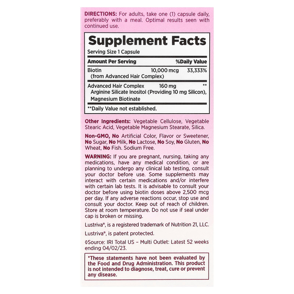 Nature's Bounty, Optimal Solutions®, для роста волос, 30 капсул