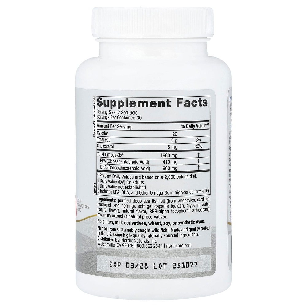 Nordic Naturals, ProDHA Xtra™, с клубникой, 60 капсул