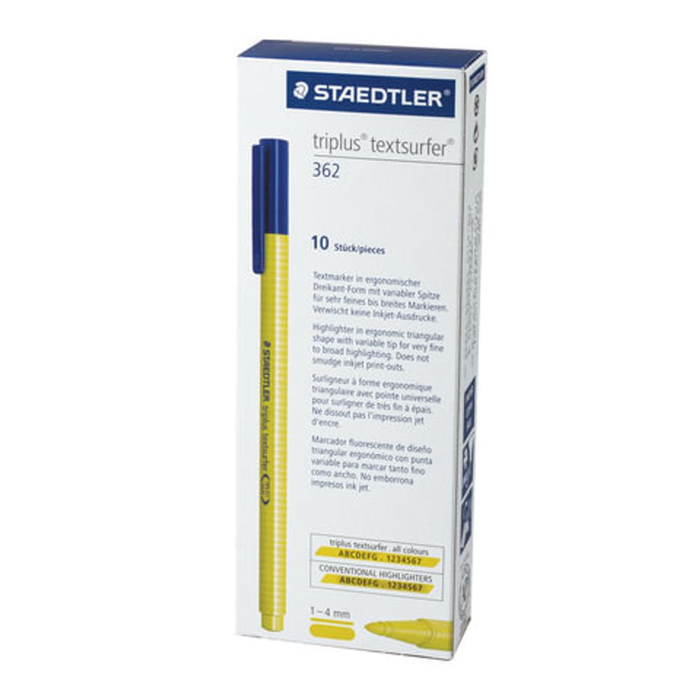 Текстовыделитель STAEDTLER (Германия) "Triplus Textsurfer", НЕОН ЖЕЛТЫЙ, трехгранный, линия 1-4 мм, 362-1