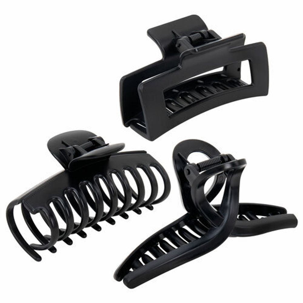 Крабы для волос НАБОР 3 шт., 8,5 см / 9 см / 11 см, soft touch, чёрный, MONTE VITA, 457032