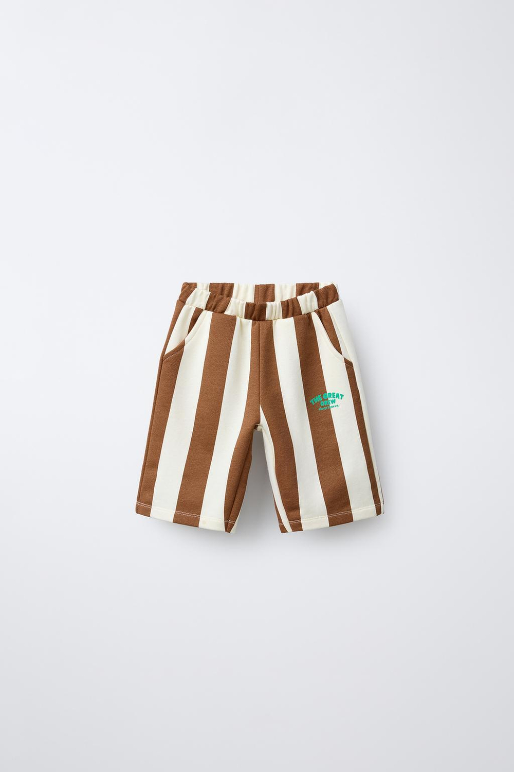 ZARA ШОРТЫ-БЕРМУДЫ В ПОЛОСКУ С НАДПИСЬЮ, ПОЛОСКИ