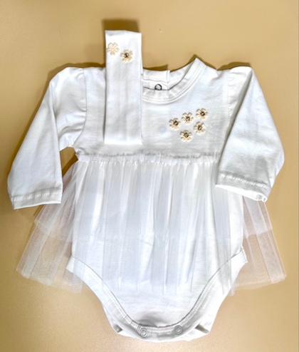 Нежное боди-платье для малышки с повязкой на голову