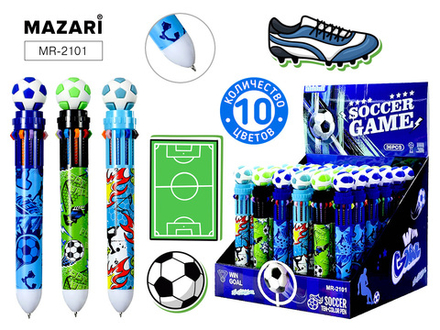Ручка шар. многоцв. 10-ти цветная, "Win goal" цветной корпус, 0,7мм