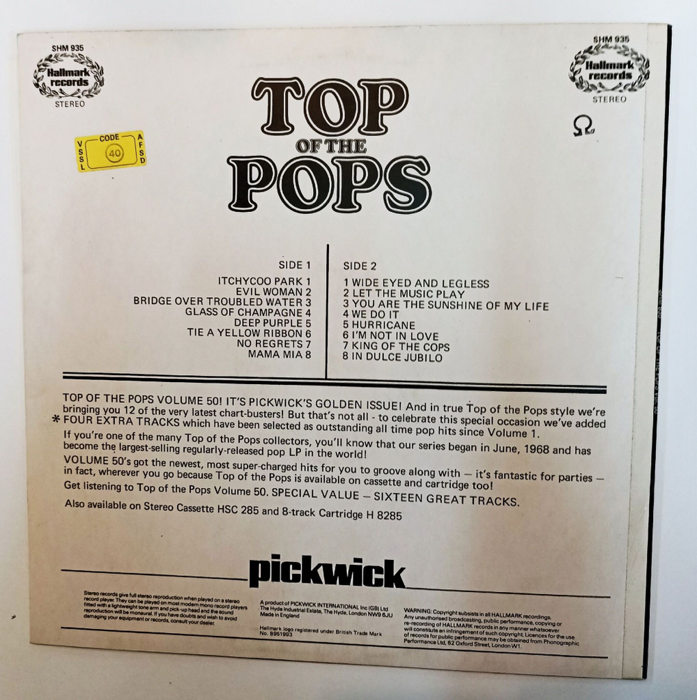 Винтажная виниловая пластинка LP Сборник Top Of The Pops Vol. 50 Special 50th Edition (UK 1976)
