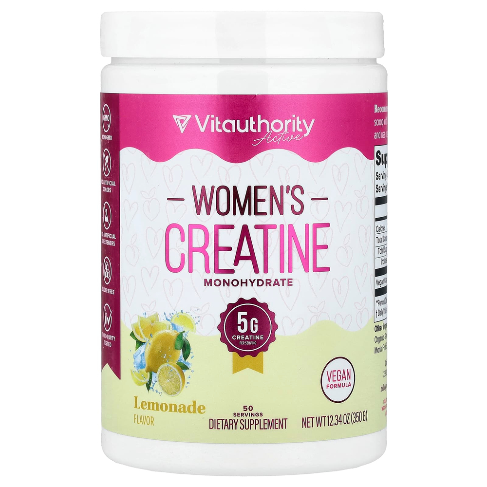 Vitauthority, Active, моногидрат креатина для женщин, со вкусом лимонада, 350 г (12,34 унции)