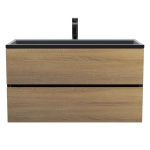 Тумба с раковиной Uperwood Barsa 90 см, раковина черная глянцевая, подвесная тумба черная/дуб сонома