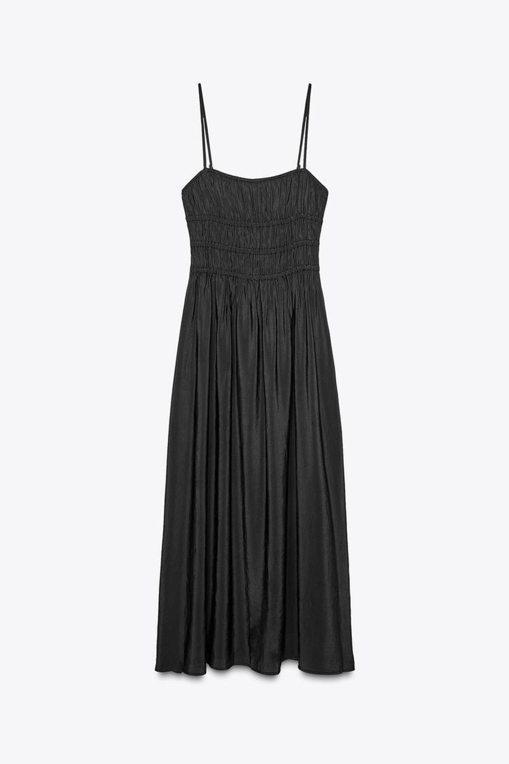 ZARA ПЛАТЬЕ МИДИ ИЗ СТРУЯЩЕЙСЯ ЭЛАСТИЧНОЙ ТКАНИ, ЧЕРНЫЙ