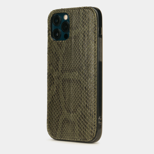 Чехол-накладка для iPhone 12 Pro Max из кожи питона зеленого цвета