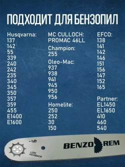 Шина для бензопилы Хускварна, Чемпион Партнер, 64 звена, шаг цепи 0.325, ширина паза 1.3 мм, 38 см