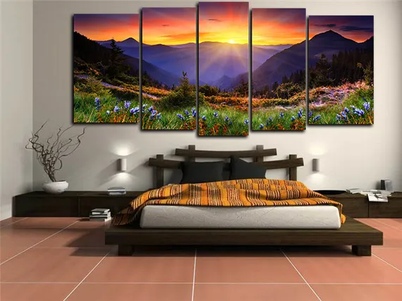 Модульная картина "Лучи рассветного солнца в горах"