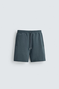 ZARA ШОРТЫ-ДЖОГГЕРЫ RELAXED FIT INTERLOCK, ЛИНЯЛЫЙ СИНИЙ