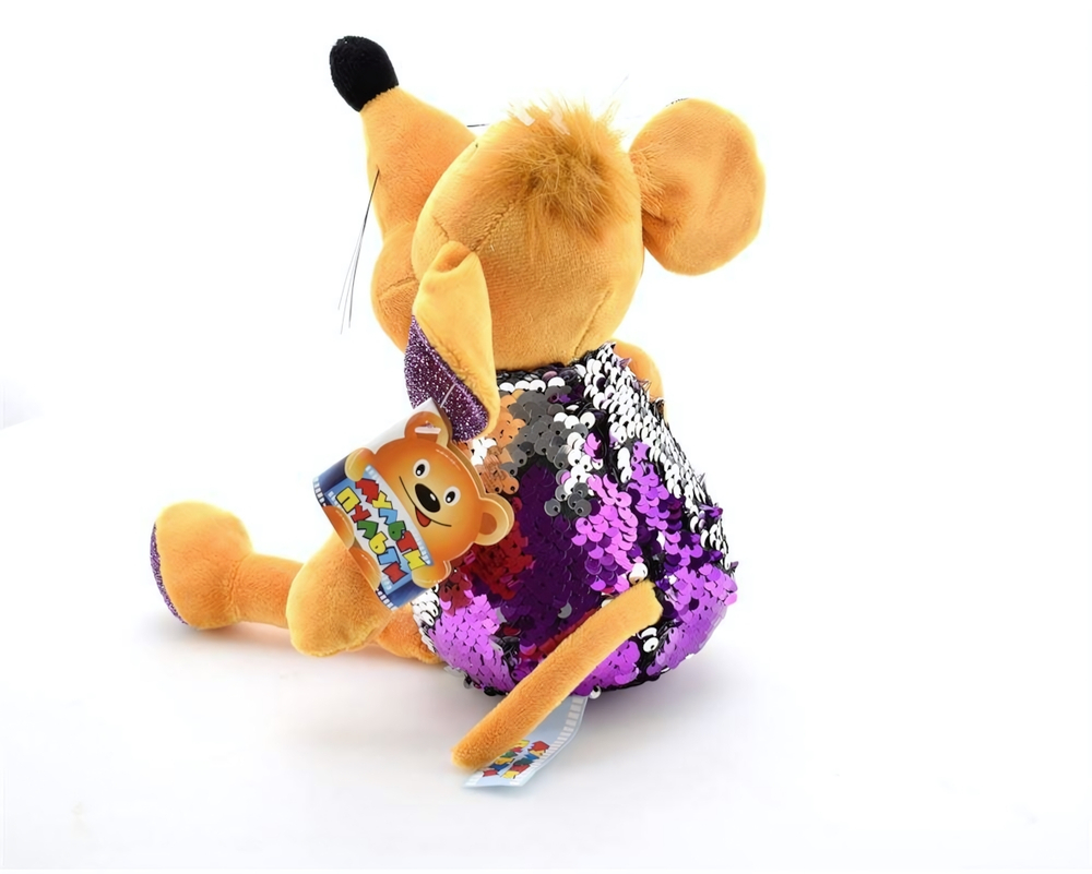 Игрушка мягкая Мышка фиолетовая блестящая 21см муз. чип в пакет (Мульти-Пульти)