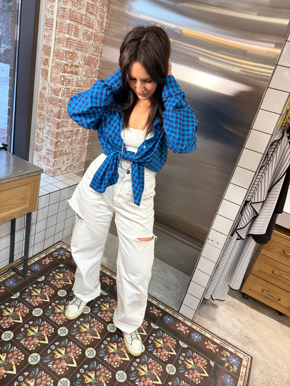 Рубашка трансформер в клетку сине-голубая