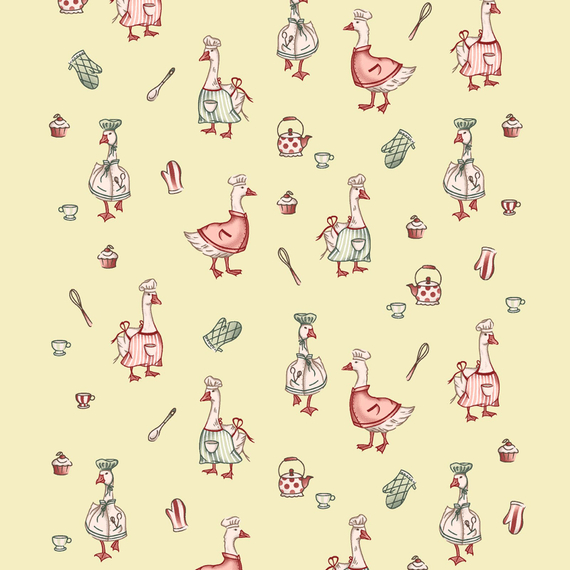 Вафельное полотно "Гуси" | ш.50 см | 170 г/м² | хлопок-100%