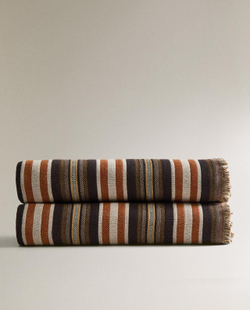 Zara Home - Хлопковое полосатое одеяло, коричневый, 140x190 см