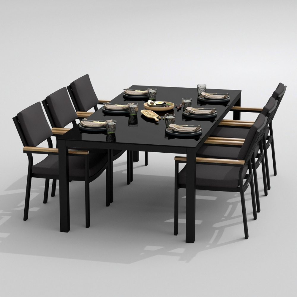 Обеденная группа Ideal Patio КАНА  БОНТА  каркас карбон, стол стекло 220, ткань антрацит