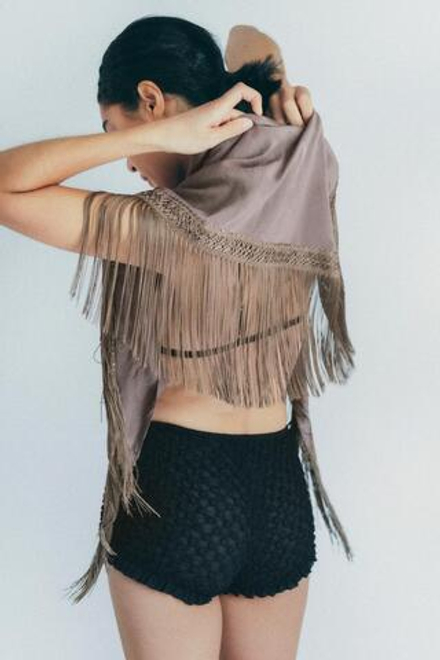ZARA ПЛАТОК ИЗ ВИСКОЗЫ С БАХРОМОЙ, СВЕТЛО-КОРИЧНЕВЫЙ