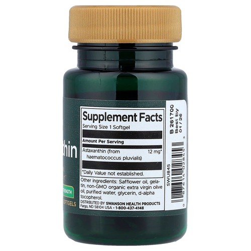Swanson, Астаксантин, максимальная эффективность, 12 мг, 30 мягких таблеток