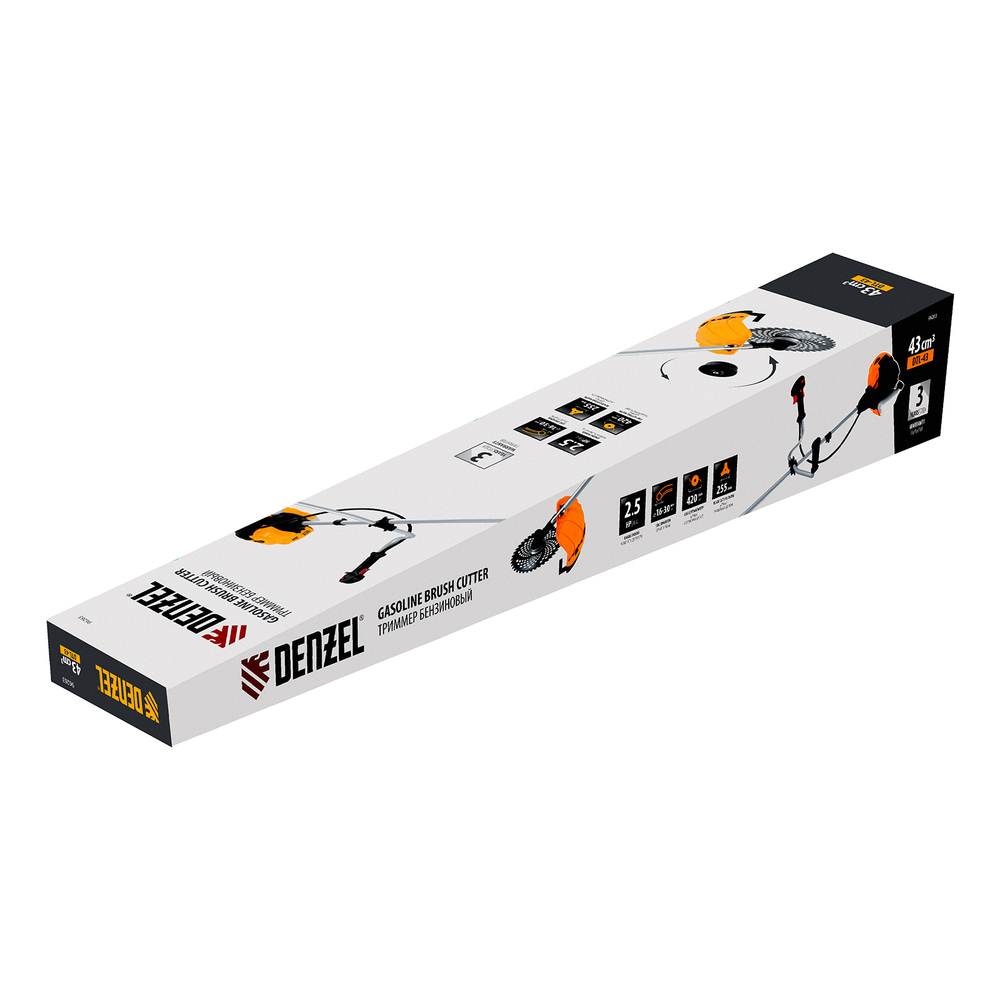 Триммер бензиновый DTL-43, 43 см3, неразъемная штанга, состоит из 2 частей Denzel