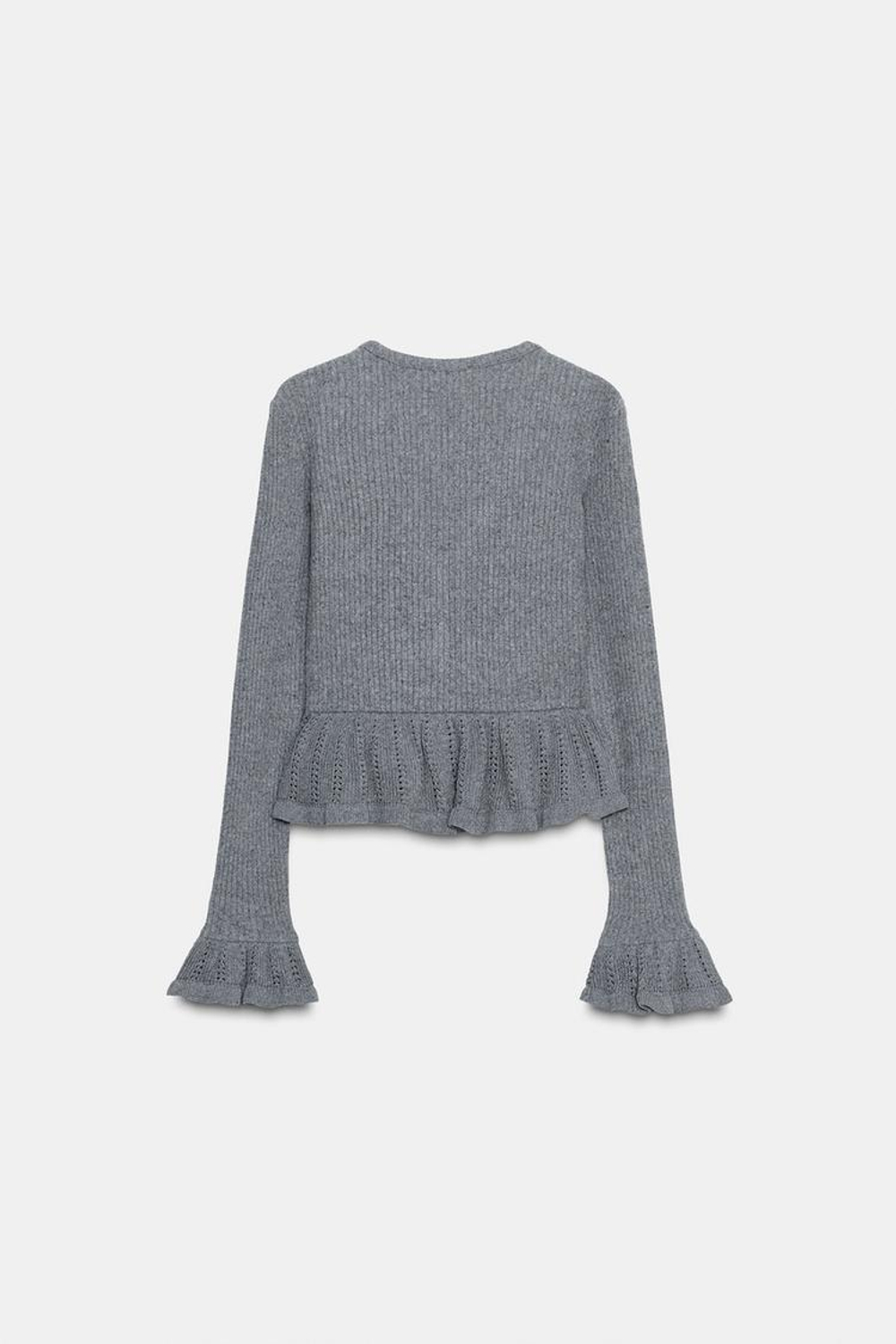 ZARА КАРДИГАН ИЗ МЯГКОЙ ТКАНИ С ВОЛАНАМИ, СЕРЫЙ МЕЛАНЖ
