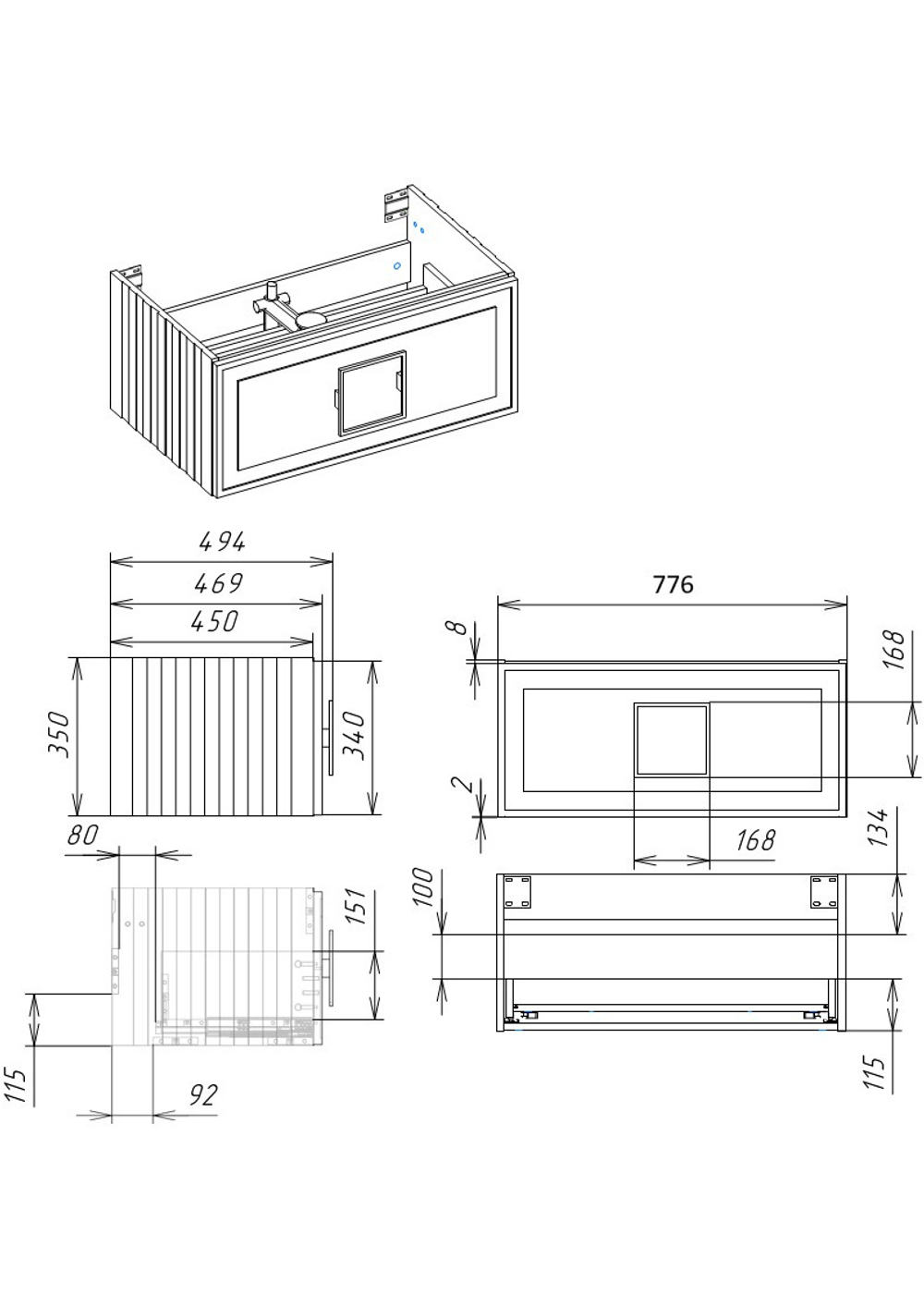 Тумба под раковину La Fenice Cubo Blu Grigio синяя 80 FNC-01-CUB-BG-80