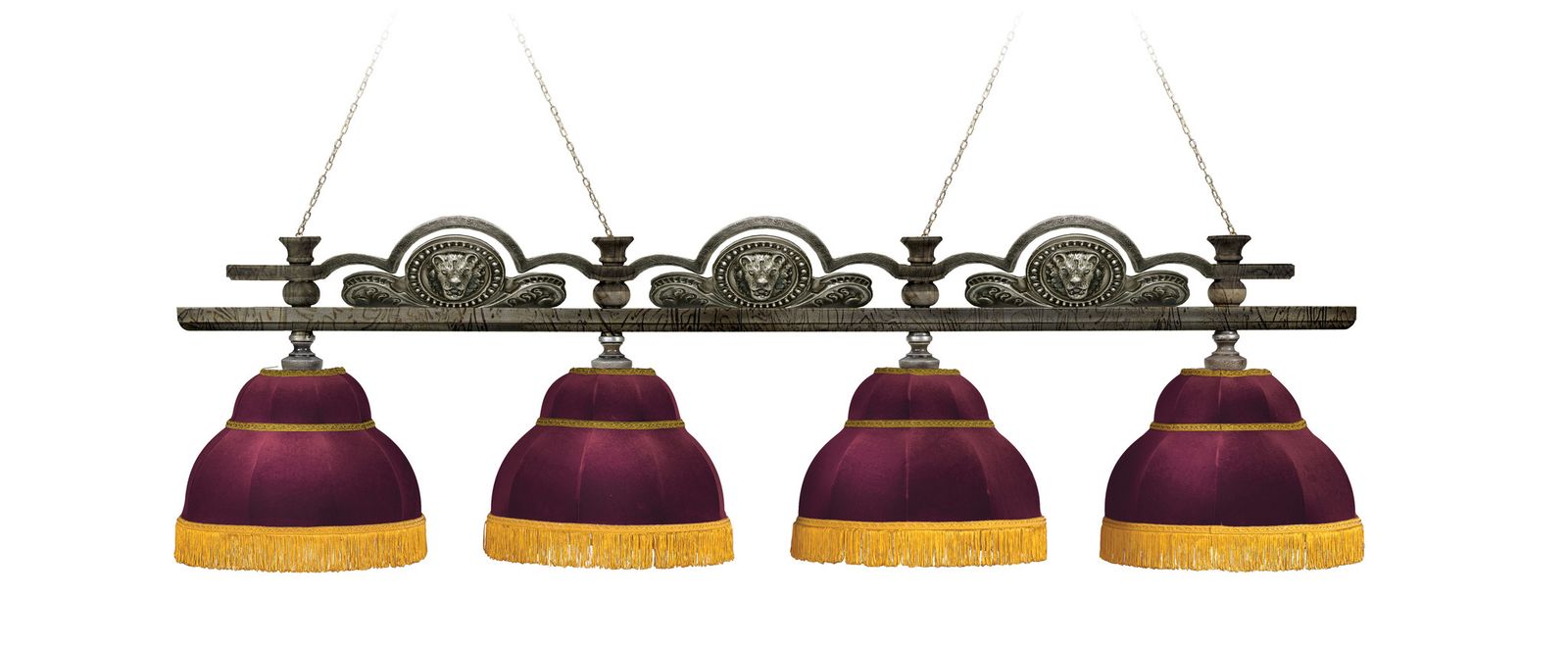 Лампа Лео II 4пл. клен (Авт. № 2,бархат зеленый,бахрома желтая,фурнитура золото) фото №2