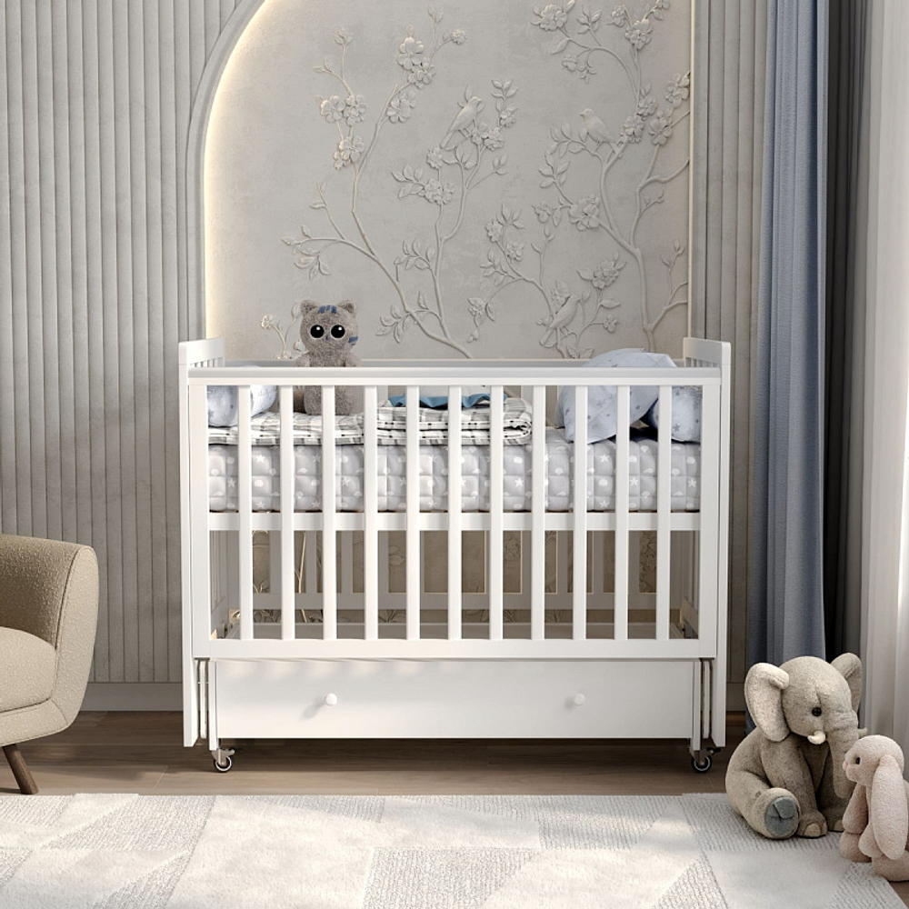 Кровать ANTEMI Classic Sleep 120х60 ящик+универсальный маятник цвет: Белый арт. НИК 22б