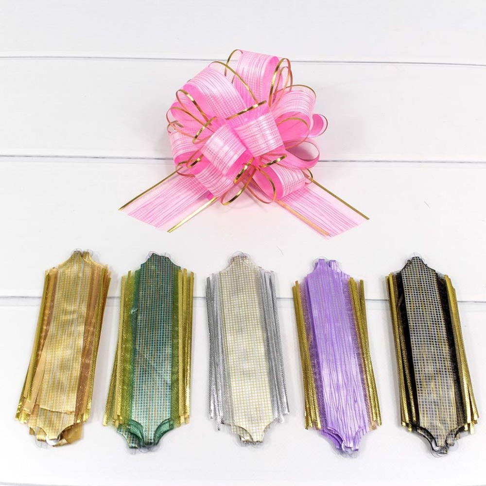 Бант Шар 5см Набор 6 шт "Граффити" с органзой и золотой полосой (Микс)