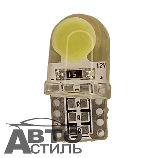 Светодиод 12V T10  2COB WHITE SIL SMILE   (без цок) белый 1+1 КОБ силикон СМАЙЛ GX0006