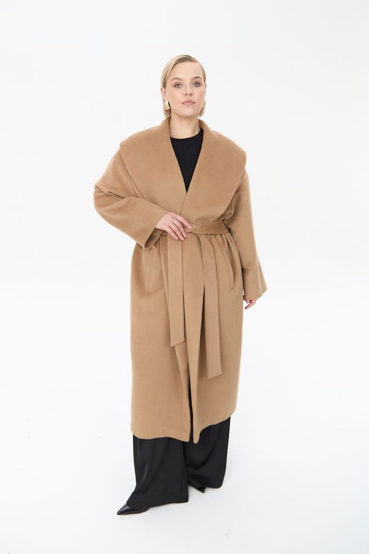Пальто с широким воротником, кэмел