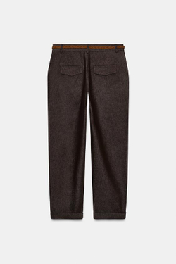 ZARA БРЮКИ ЧИНОС С ПЛЕТЕНЫМ РЕМНЕМ, КОРИЧНЕВЫЙ