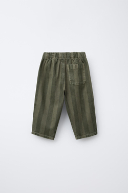 ZARA БРЮКИ-БАЛЛОНЫ В ПОЛОСКУ ИЗ ТВИЛА, ХАКИ