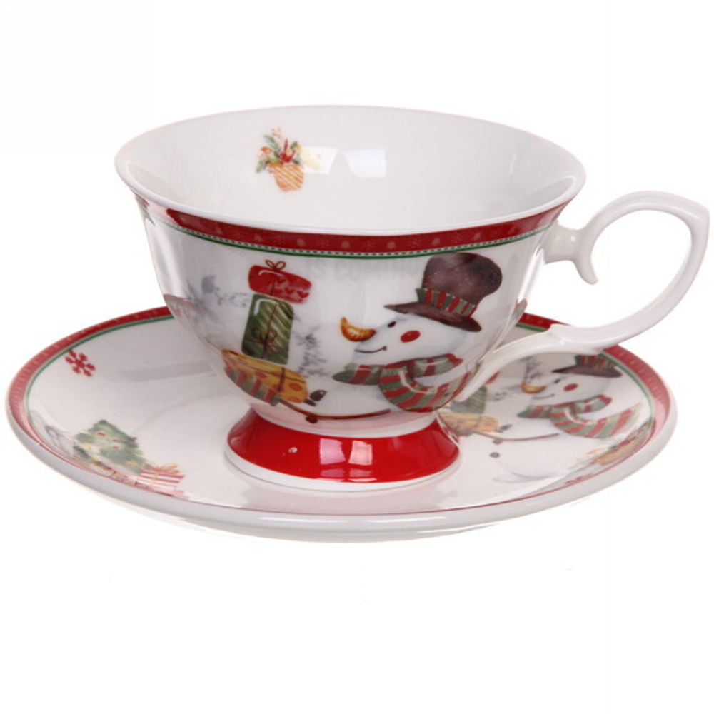 Чайная пара (кружка 220мл+ блюдце) «Снеговик» в подарочной коробке