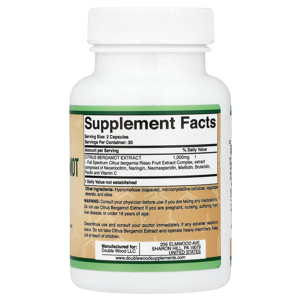 Double Wood Supplements, экстракт цитрусового бергамота, 60 капсул