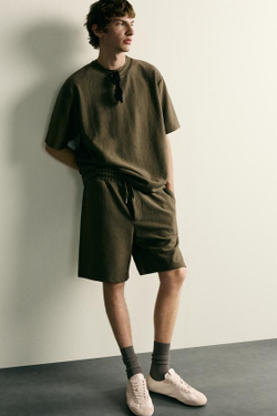 ZARA ШОРТЫ-ДЖОГГЕРЫ ИЗ РЕЛЬЕФНОЙ ТКАНИ, ХАКИ