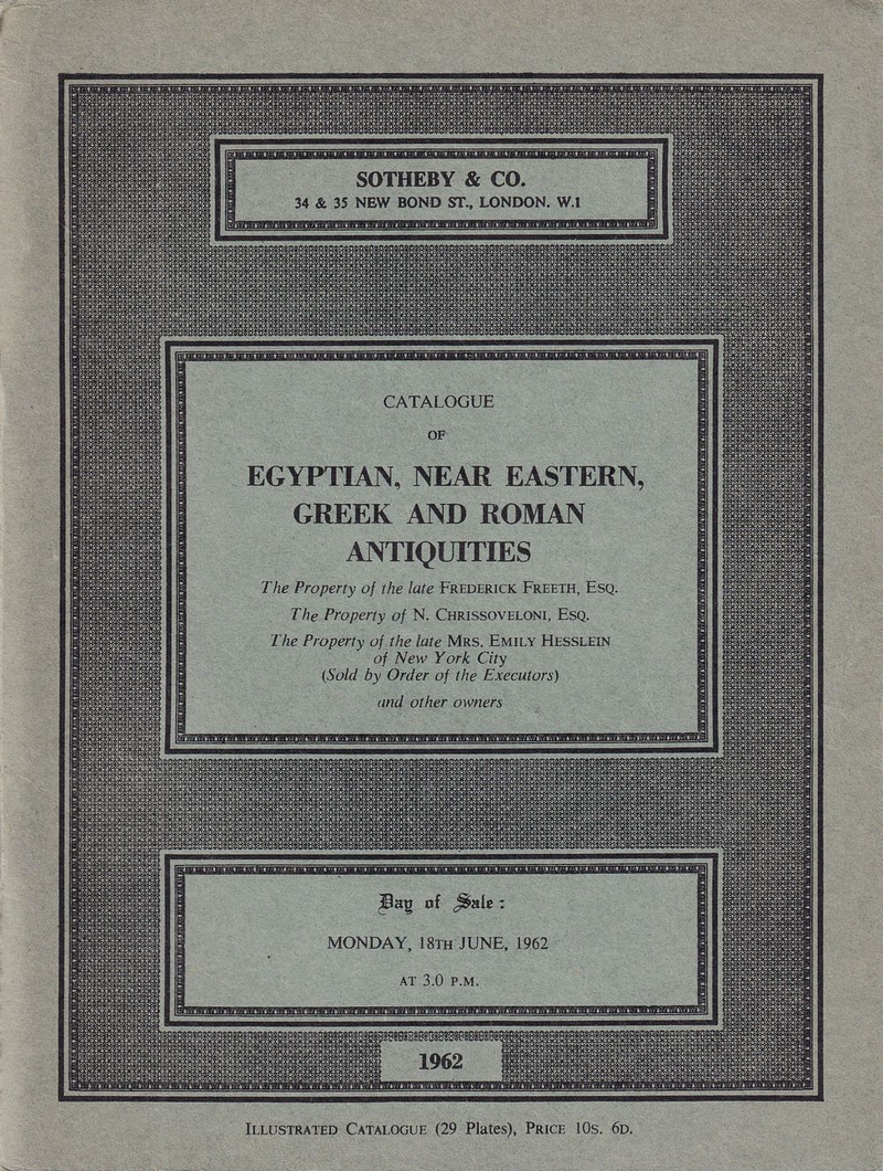 Каталог аукциона Sotheby's, Лондон, Антиквариат из Египта, Ближнего Востока, Греции и Древнего Рима от 18 июня 1962 года
