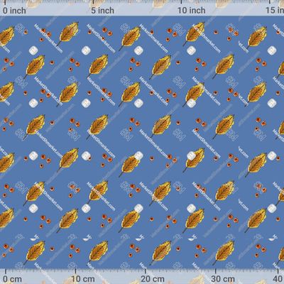 Осенние листья и ягоды рябины на голубом фоне by tata_kutischeva 714 DPI