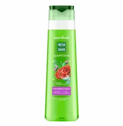 Шампунь для волос ЧИСТАЯ ЛИНИЯ «Польза растений» Укрепление и объем 385 мл.