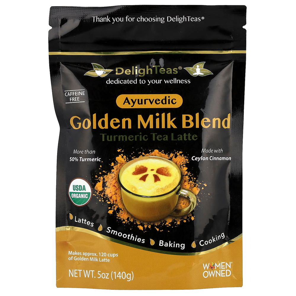 DelighTeas, Ayurvedic Golden Milk Blend, латте с чаем с куркумой, без кофеина, 140 г (5 унций)