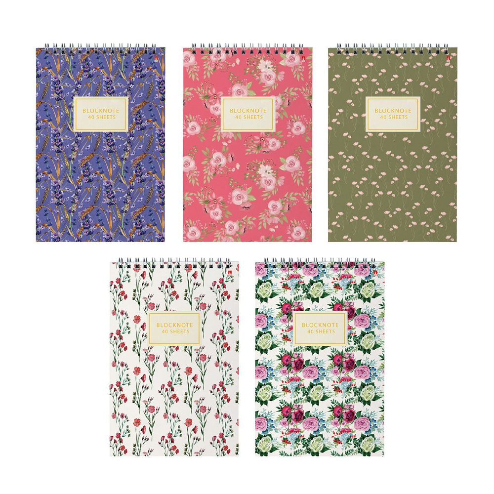 Блокнот А5 40л гребень "Цветы. Паттерн" клетка