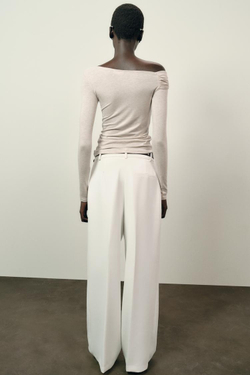 ZARA ТОП С АСИММЕТРИЧНЫМ ВЫРЕЗОМ, БЕЖЕВЫЙ МЕЛАНЖ