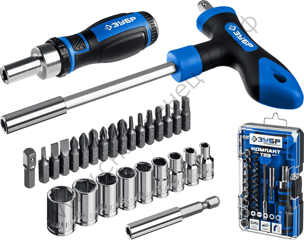 ЗУБР Компакт-Т29 29 шт, Реверсивная отвёртка с насадками (25168-H29)