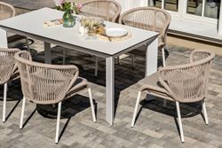 "Венето" обеденная группа на 6 персон со стульями "Милан", каркас белый, роуп бежевый