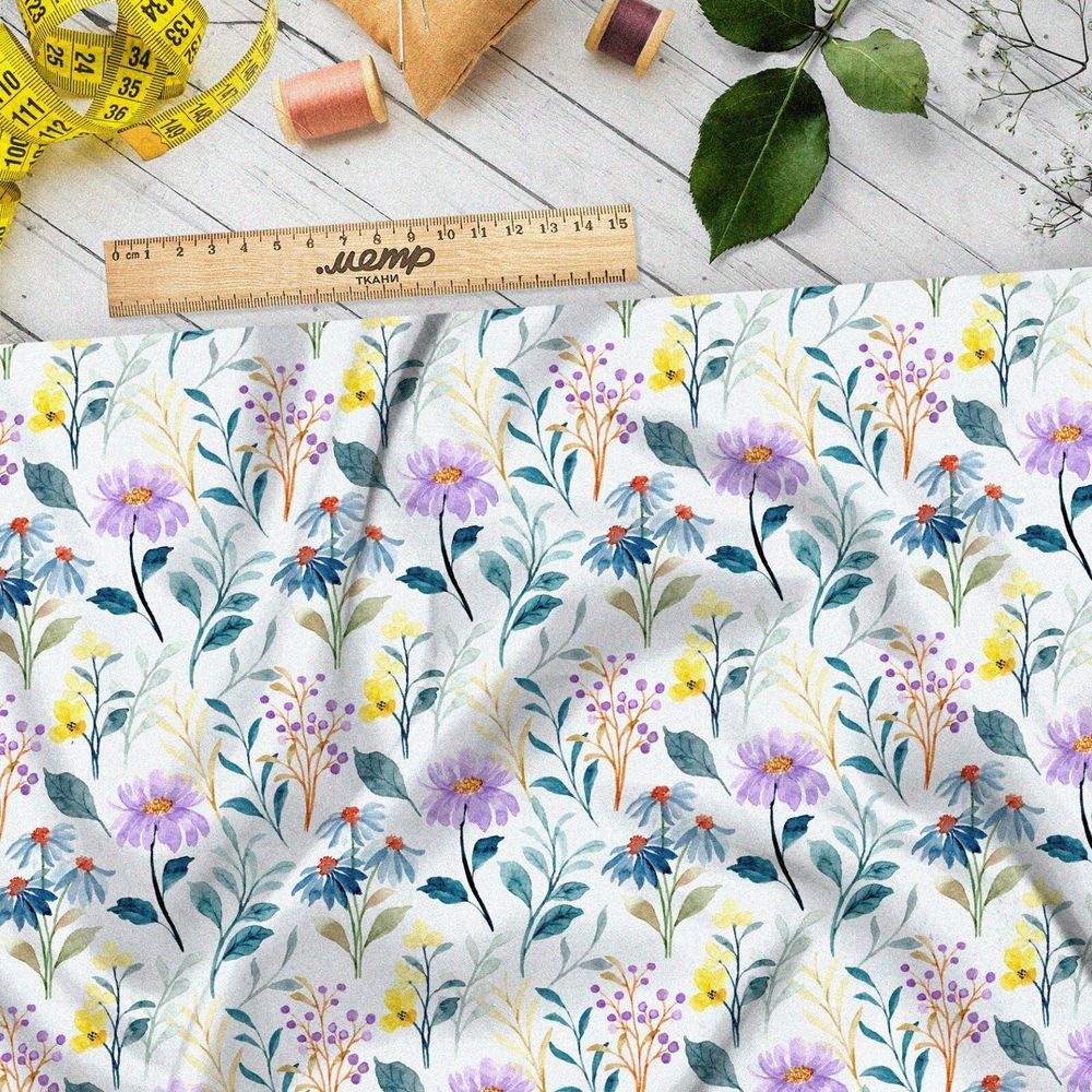 Ткань саржа минималистичный цветочный принт