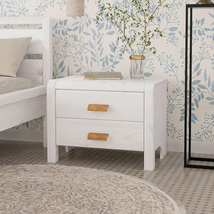 Тумба прикроватная Мадейра 2 ящика из массива сосны, белая, на ножках