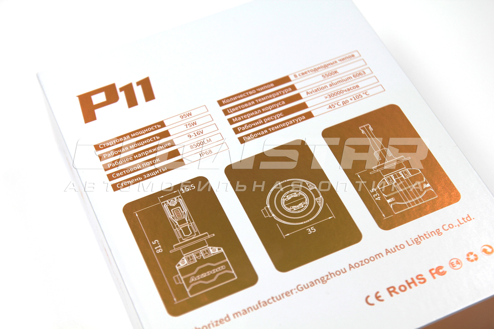 Aozoom P11/H1 с вентилятором 12V 75W 8500Lm (комплект, 2шт)