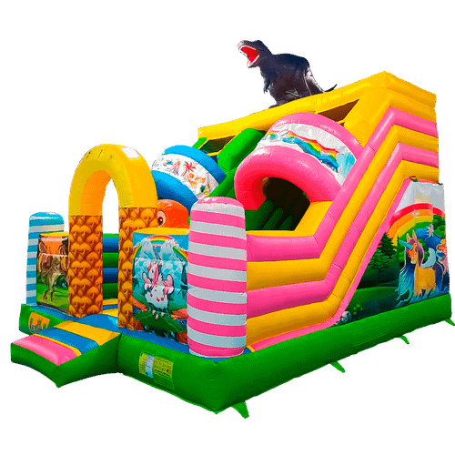 Детский надувной батут-горка «Динолэнд» с прямым скатом 6*5*6 м