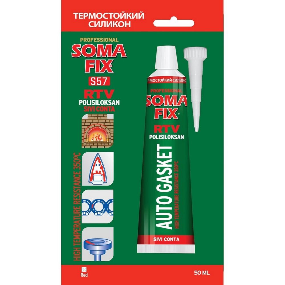 Герметик силикон. SOMA FIX  высокотемпературный красный  до + 350 С    50мл / S57
