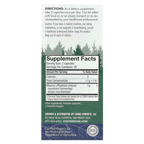 Host Defense, Mushrooms ™, Mesima, 60 капсул (0,5 г в 1 капсуле)